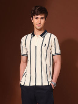 U.S. POLO ASSN. - Men White Cotton Collar Neck Slim Fit Polo T-Shirt