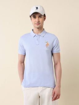 U.S. POLO ASSN. - Men Lavender Cotton Collar Neck Slim Fit Polo T-Shirt