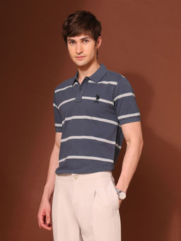 U.S. POLO ASSN. - Men Grey Cotton Collar Neck Slim Fit Polo T-Shirt