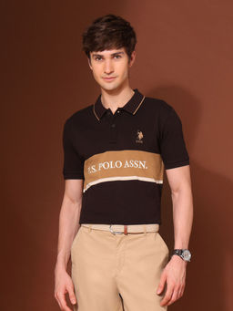 U.S. POLO ASSN. - Men Brown Cotton Collar Neck Slim Fit Polo T-Shirt