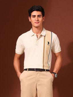 U.S. POLO ASSN. - Men White Cotton Collar Neck Slim Fit Polo T-Shirt