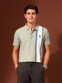 U.S. POLO ASSN. - Men Green Cotton Collar Neck Slim Fit Polo T-Shirt