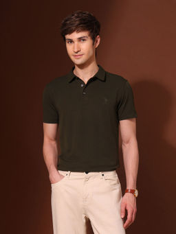 U.S. POLO ASSN. - Men Brown Polyester Collar Neck Slim Fit Polo T-Shirt