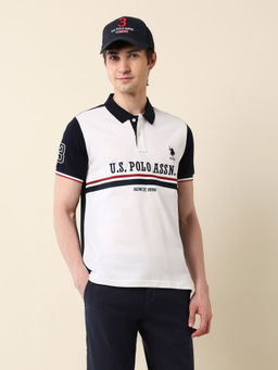 U.S. POLO ASSN. - Men White Cotton Collar Neck Slim Fit Polo T-Shirt