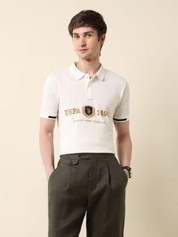 U.S. POLO ASSN. - Men White Cotton Collar Neck Slim Fit Polo T-Shirt