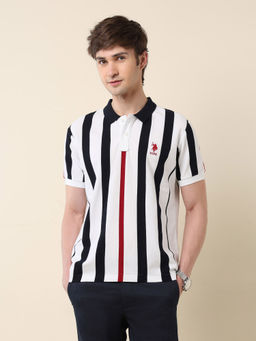 U.S. POLO ASSN. - Men White Cotton Collar Neck Slim Fit Polo T-Shirt