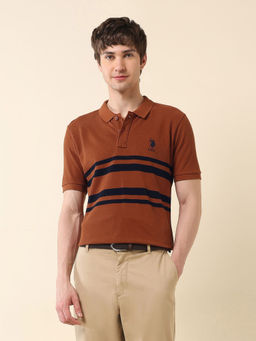 U.S. POLO ASSN. - Men Brown Cotton Collar Neck Slim Fit Polo T-Shirt