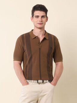 U.S. POLO ASSN. - Men Brown Cotton Collar Neck Slim Fit Polo T-Shirt