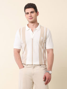 U.S. POLO ASSN. - Men White Cotton Collar Neck Slim Fit Polo T-Shirt