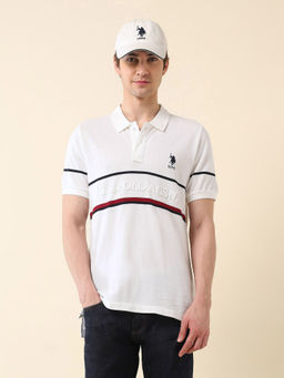 U.S. POLO ASSN. - Men White Cotton Collar Neck Slim Fit Polo T-Shirt