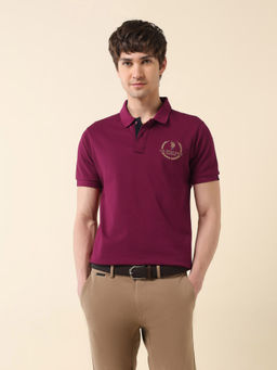U.S. POLO ASSN. - Men Mauve Cotton Collar Neck Slim Fit Polo T-Shirt