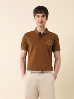 U.S. POLO ASSN. - Men Brown Cotton Collar Neck Slim Fit Polo T-Shirt