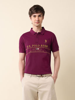 U.S. POLO ASSN. - Men Magenta Cotton Collar Neck Slim Fit Polo T-Shirt