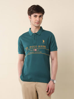 U.S. POLO ASSN. - Men Green Cotton Collar Neck Slim Fit Polo T-Shirt