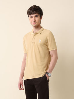 U.S. POLO ASSN. - Men Beige Cotton Collar Neck Slim Fit Polo T-Shirt