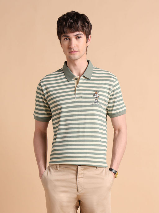 U.S. POLO ASSN. Men Green Cotton Collar Neck Slim Fit Polo T-Shirt