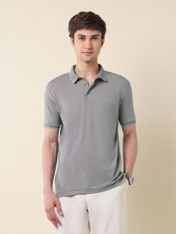 U.S. POLO ASSN. - Men Grey Rayon Collar Neck Slim Fit Polo T-Shirt