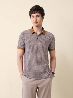 U.S. POLO ASSN. - Men Brown Nylon Collar Neck Slim Fit Polo T-Shirt
