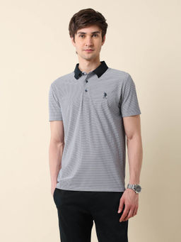 U.S. POLO ASSN. - Men Grey Nylon Collar Neck Slim Fit Polo T-Shirt