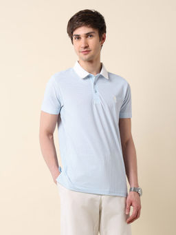 U.S. POLO ASSN. - Men Blue Nylon Collar Neck Slim Fit Polo T-Shirt