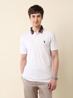 U.S. POLO ASSN. - Men White Rayon Collar Neck Slim Fit Polo T-Shirt