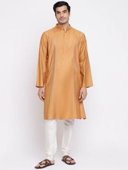 Fabindia - Orange Viscose Silk Pintucks Long Kurta