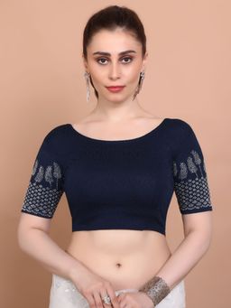 SALWAR STUDIO - Navy Blue Lycra Stretchable Non Padded Stitched Blouse