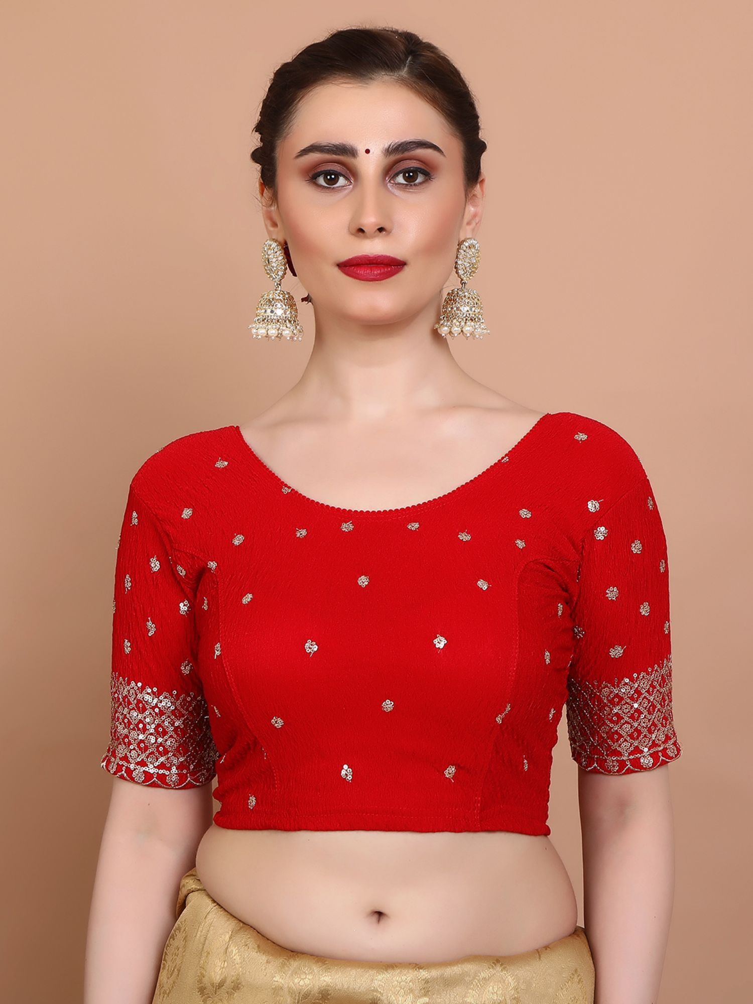 salwar studio Red Lycra Stretchable Non Padded Stitched Blouse-picture-34