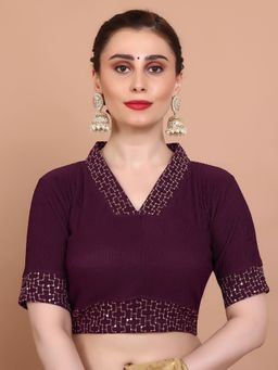 SALWAR STUDIO - Wine Lycra Stretchable V Neck Non Padded Stitched Blouse