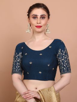 SALWAR STUDIO - Teal Lycra Stretchable Non Padded Embroidered Stitched Blouse