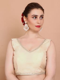 SALWAR STUDIO - Gold Tissue Sleeveless Alterable Stitched Blouse