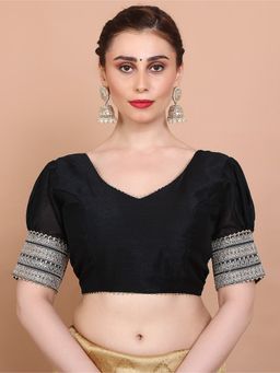 SALWAR STUDIO - Black Silk V Neck Alterable Stitched Blouse