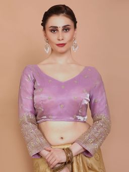 SALWAR STUDIO - Lavender Organza Embroidered Alterable Stitched Blouse