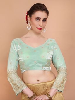 SALWAR STUDIO - Pista Green Organza Embroidered Alterable Stitched Blouse