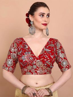 SALWAR STUDIO - Red Georgette Embroidered Alterable Stitched Blouse