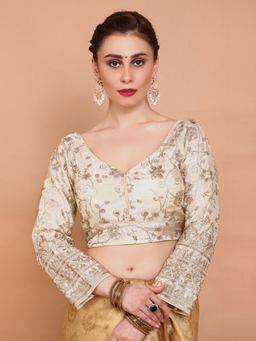 SALWAR STUDIO - Cream Tissue Embroidered Alterable Stitched Blouse