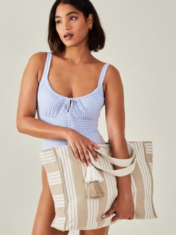 Accessorize London - Women Beige Large Stripe Beach Tote Bag