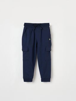 Blue Giraffe - Boys Navy Blue Solid Mid Rise Joggers