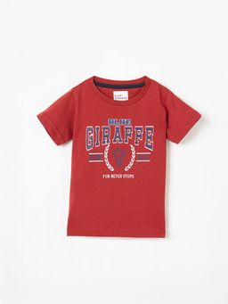 Blue Giraffe - Boys Typography Printed Round Neck Regular Fit Stretchable T-Shirt