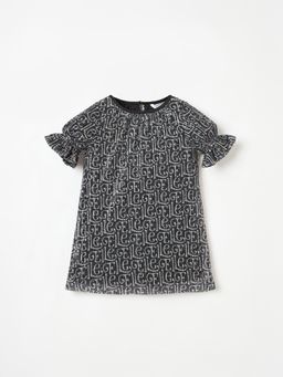 ELLE - Girls Navy Blue Sequined Round Neck Regular Fit A-Line Dress