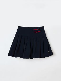 ELLE - Girls Navy Blue Solid Regular Fit Mid Rise Stretchable Skirt
