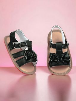 Baby Moo - Bow Velcro T-Strap Anti-Skid Open Toe Sandals - Black