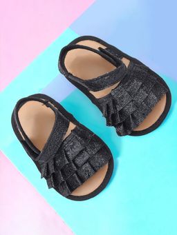 Baby Moo - Frilly Glitter Partywear Velcro Straps Anti-Skid Sandals - Black