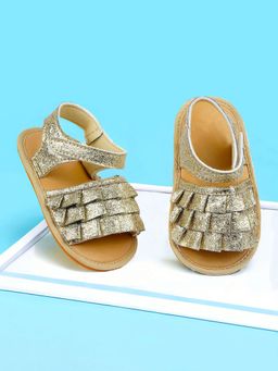 Baby Moo - Frilly Glitter Partywear Velcro Straps Anti-Skid Sandals - Gold