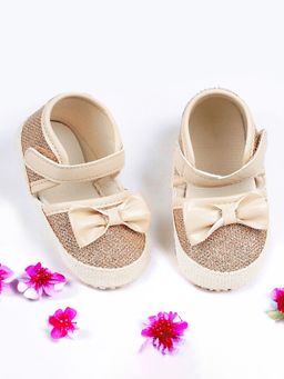 Baby Moo - Glittery Partywear Bow Velcro Strap Anti-Skid Sandals - Beige