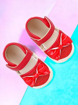 Baby Moo - Glittery Partywear Bow Velcro Strap Anti-Skid Sandals - Red
