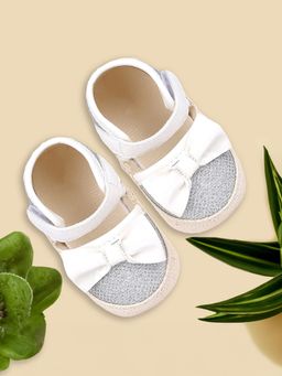 Baby Moo - Glittery Partywear Bow Velcro Strap Anti-Skid Sandals - White