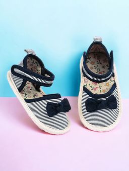 Baby Moo - Bow Nautical Striped Velcro Straps Anti-Skid Sandals - Blue