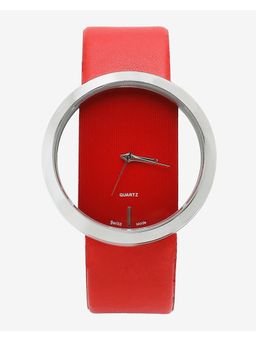 Haute Sauce - Women Transparent Analog Round Leather Strap Red Dial Analog Watch - HSWC1002 (M)