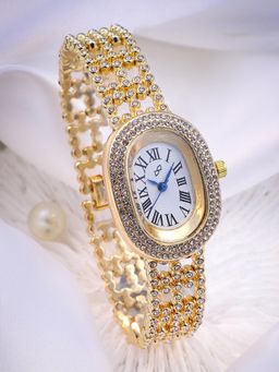 Haute Sauce - Women Embellished Oval White Dial Analog Watch - HSWC1153 (M)